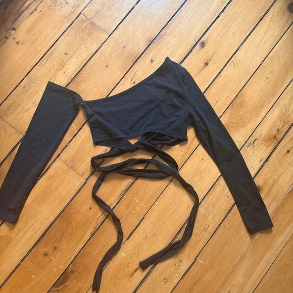 Tops - Black One-Shoulder Wrap Crop Top